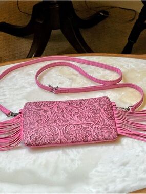Montana West Pink Tooled Fringe Crossbody Bag